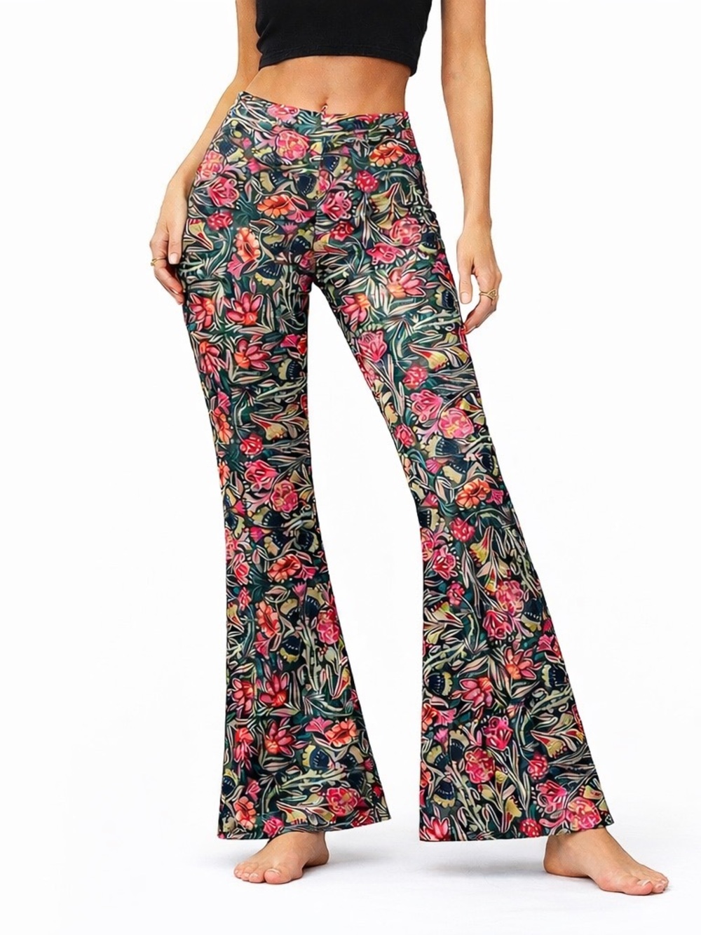 Natural Life Cali Floral Knit Flare Pants Festival Bohemian Boho NEW